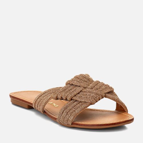 Rasteira Flat Tiras Cruzadas com Brilhos Bico Redondo Feminino Milano Ouro 15032