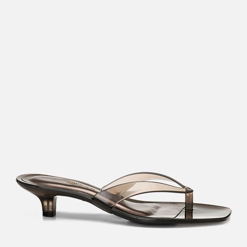 Tamanco Jelly Translúcido Tira em Dedo Bico Quadrado Salto Kitten Heel Baixo Feminino Milano Preto 15007